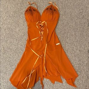 Orange licra mini dress with adjustable strings